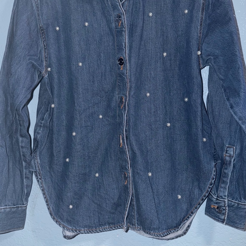LOFT Blue Denim Shirt with Orange Stitching
